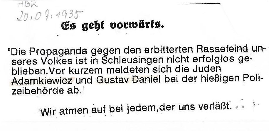 Antisemitische Propaganda aus dem Henneberger Kreisblatt