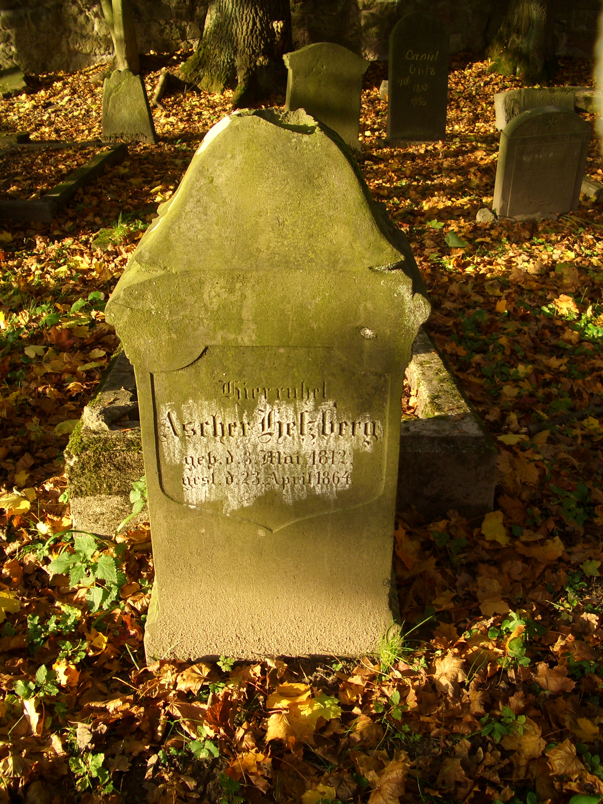 Ein Grabstein auf dem juedischen Friedhof in Schleusingen