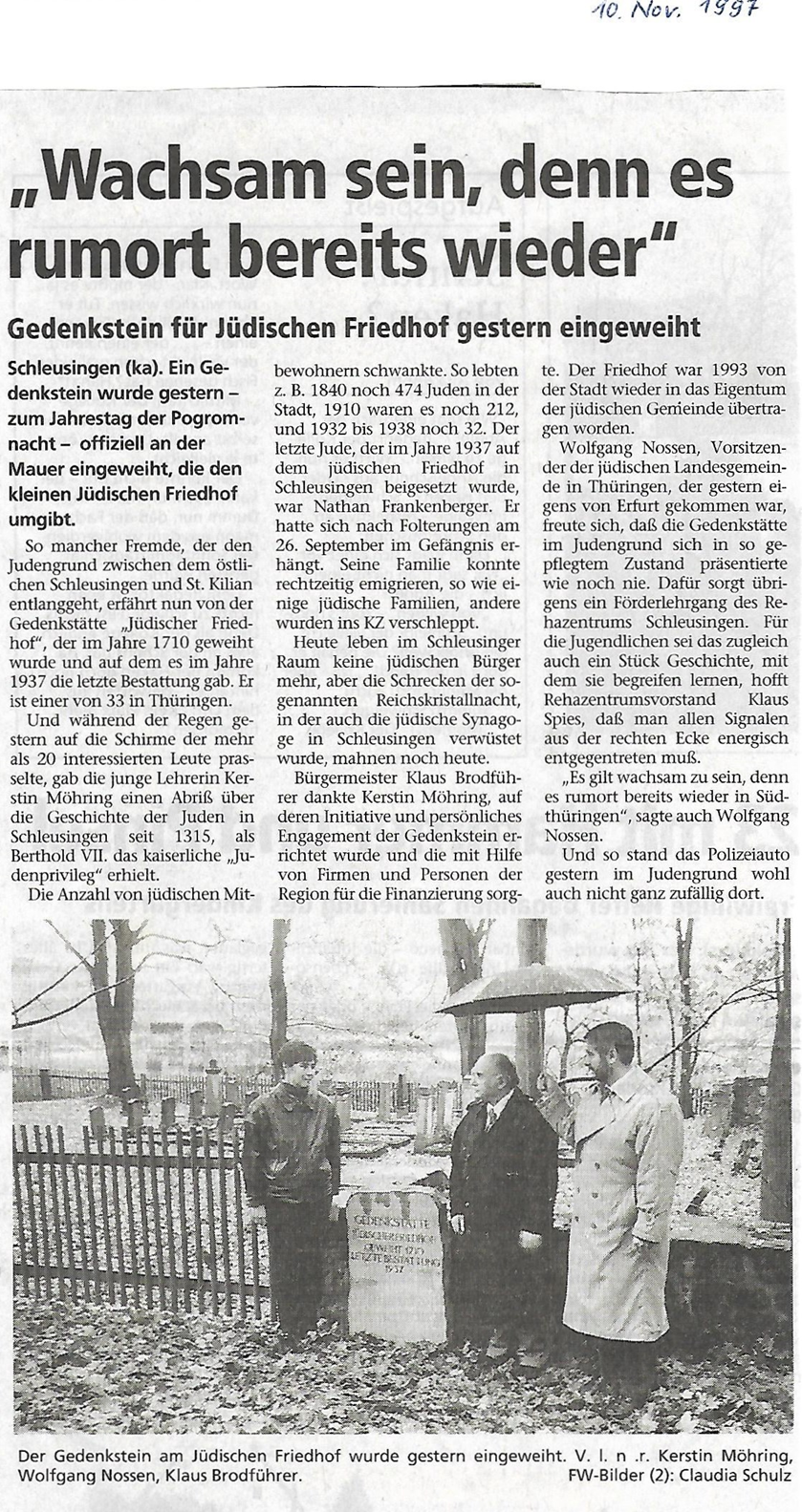 Ein Zeitungsartikel zum jüdischen Friedhof