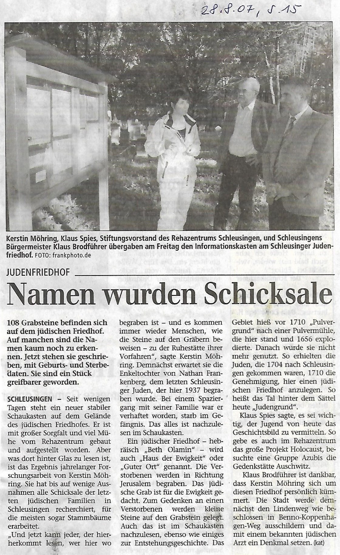 Ein Zeitungsartikel zum jüdischen Friedhof